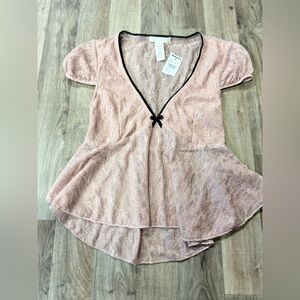 NWT Full Tilt babydoll top shirt womens XS pink‎ laced bow